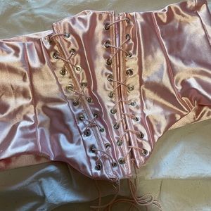 Pink satin underbust corset
